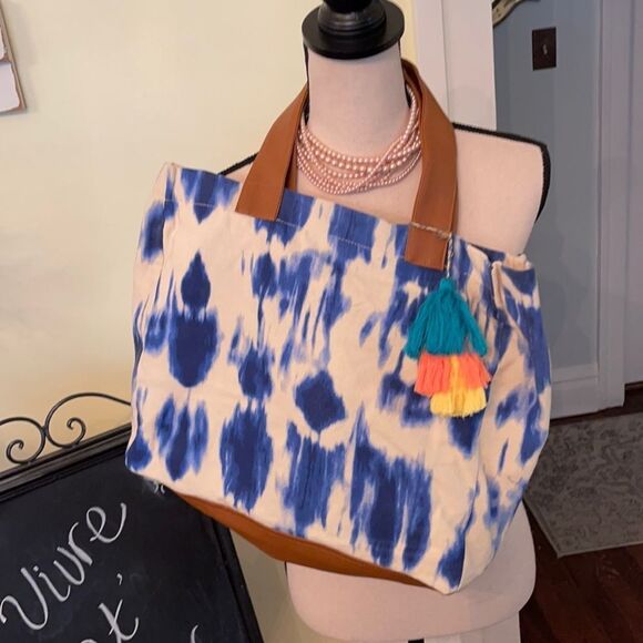 Lu + Elle Laguna Canvas Tassel Market Tote Watercolor LN! - Picture 1 of 7